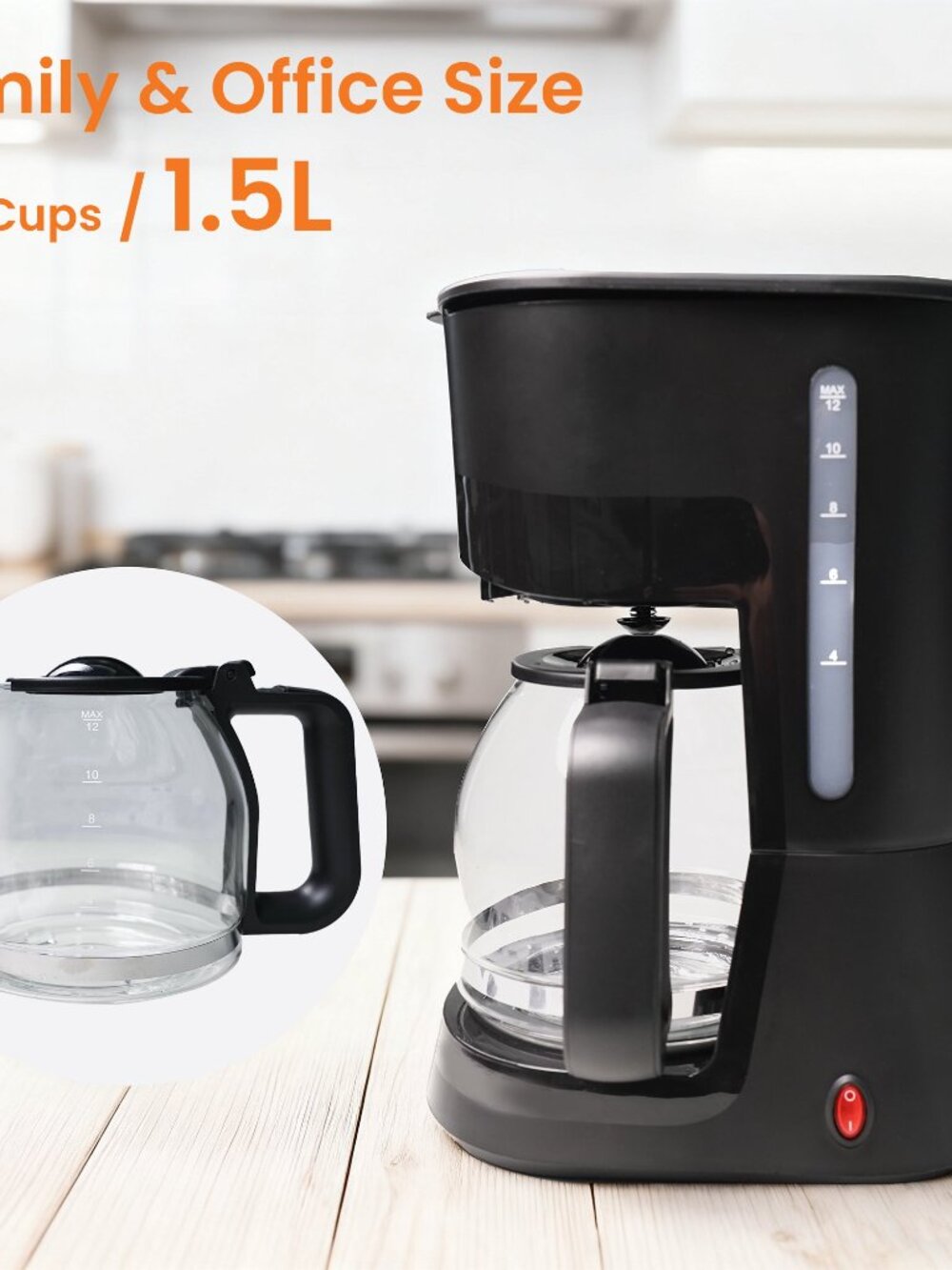 SuntNeew 12-Cup Drip Coffee Maker with One-Touch Brewing and Glass Carafe 1.5L